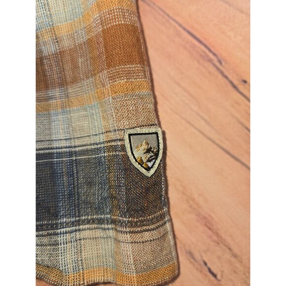 Kuhl Mens Linen Blend Brown-Blue Short Sleeve Plaid Shirt XL - Picture 7 of 10